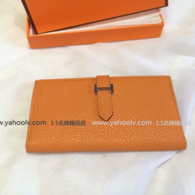 愛馬仕 Hermes Bearn 全手工縫制 HM141-橙色長款對折錢