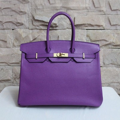 愛馬仕Hermes Birkin 休閑時尚 手掌紋牛皮手提 HB19011紫色