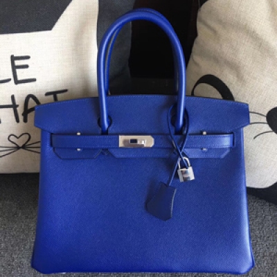 Hermes Birkin30 進口原廠Epsom皮 頂級純手工蜜蠟線 做工 走線 五金 皮質 原版 看細節 女神手提包 7T 電光藍