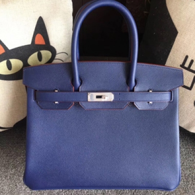 Hermes Birkin30 進口原廠Epsom皮 頂級純手工蜜蠟線 做工 走線 五金 皮質 原版 看細節 女神手提包 7C 深藍