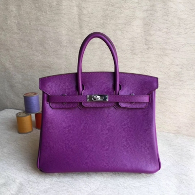 愛馬仕Hermes Birkin25cm 頂級epsom皮全工藝機縫蠟線 細節完美【海葵紫】