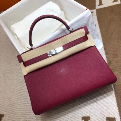 愛馬仕Hermes Kelly 32Cm Togo K1 Rouge Grenat 石榴紅 銀扣 頂級工藝 手縫蠟線