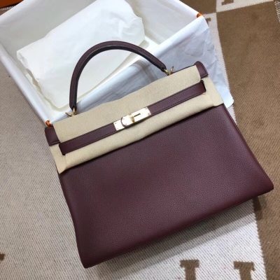 愛馬仕Hermes Kelly 32Cm Togo 57 Bordeaux 波爾多酒紅 金扣 頂級工藝 手縫蠟線