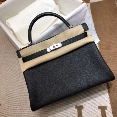 愛馬仕Hermes Kelly 32Cm Togo 89 Noir 黑色 銀扣 頂級工藝 手縫蠟線