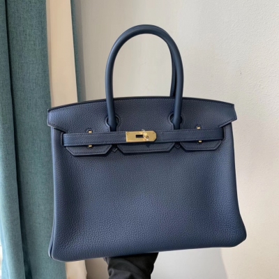 Hermes愛馬仕 1p鴨子藍 birkin30cm 原廠小牛togo皮 金扣 全手工