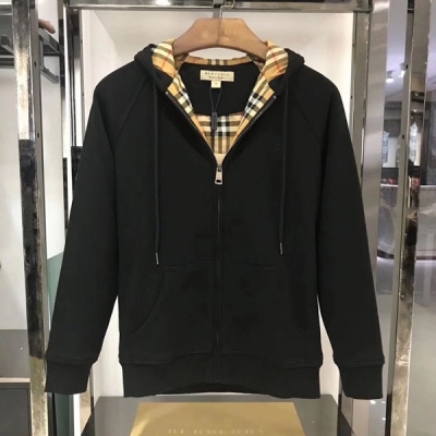 Burberry巴寶莉 2020新品女士原單品質專櫃同步純棉拉鍊式連帽雙層休閒衛衣，內飾古黃格 尺碼：M L XL XXL 顏色：黑色