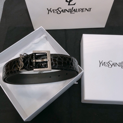 YSL Yves Saint laurent 19專櫃新款皮帶 女士時尚高端腰帶 雙面頭層小牛皮軟腰帶 寬30mm 方形針扣CASSANDRE 標識腰帶環