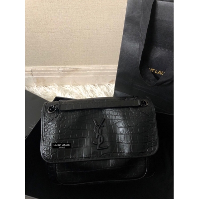 YSL Yves Saint laurent聖羅蘭 最新 niki 28cm 鱷魚紋黑色五金到貨