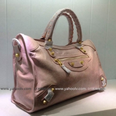 巴黎世傢Balenciaga 原版進口羊皮 金釘機車女包 2A0071裸粉色