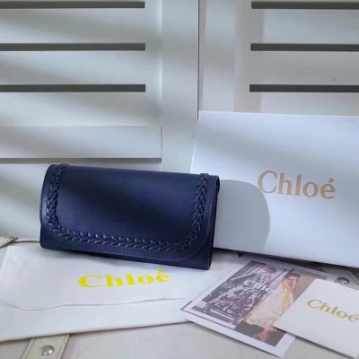 Chloé 3P0465【寶藍】純手工編織原版牛皮多功能兩拆長夾包感細膩舒適柔軟大容量內外全皮大層格＋卡位尺寸19x3x10