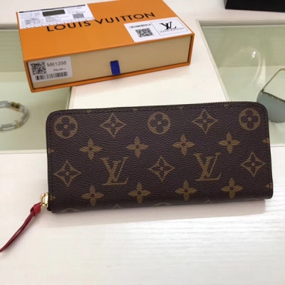 【LV路易威登頂級原單】Louis Vuitton M60742紫紅 以時尚而實用的 Monogram 帆布製成的Clémence錢夾外形小巧，但容量十足。 色澤明亮的襯裡和皮質拉鍊頭更令其顯露嬌俏可人之美。尺寸：19*