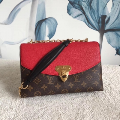 LV路易威登 St placide 手袋 Louis Vuitton 新款 M43713紅色原廠monogram帆布質地配彩色小牛皮，純鋼鑄造金屬，新設計磁扣開合，多個隔層及鏈條可單肩斜挎，實用之選！size：25*16