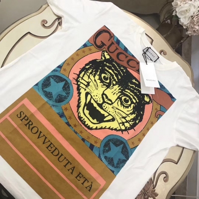 Gucci古馳18春夏復古明信片老虎印花短袖 XS SML XL