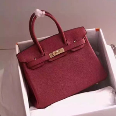 H5235-55 愛馬仕紅 Hermes  鉑金Birkin   經典原版進口Togo皮    金銀扣現貨   蠟線縫紉