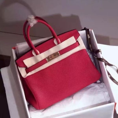 H5235-54 大紅 Hermes  鉑金Birkin   經典原版進口Togo皮    金銀扣現貨   蠟線縫紉