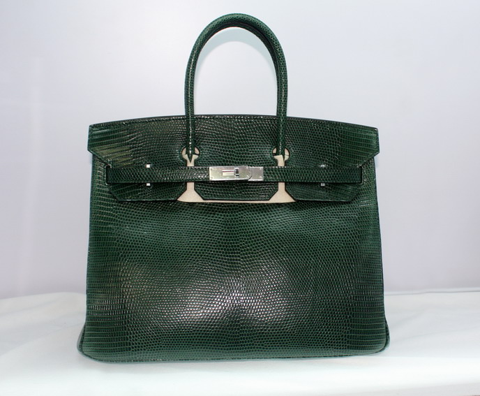 35CMmolv   Hermes35CM 真蜥蜴皮 墨綠色銀扣 愛瑪仕女包