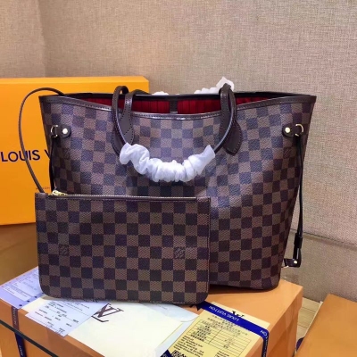 LV咖啡棋盤格 購物包中號Neverfull-MM-LG-DAMIER-EBENE-N41358