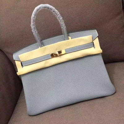 愛馬仕Hermes女包 Birkin 35CM 原版十字紋手提包 手挽女包  birkin-天藍