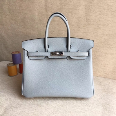 愛馬仕Hermes Birkin25cm 頂級epsom皮全工藝機縫蠟線 細節完美【冰川藍】