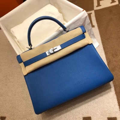 愛馬仕Hermes Kelly 32Cm Togo T7 Blue Hydra 水妖藍 金扣 頂級工藝 手縫蠟線