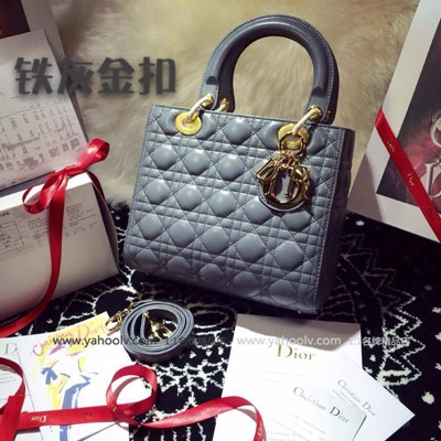 【獨傢實拍迪拜訂單Lady Dior】，4551-灰色金扣 精選皮革 全