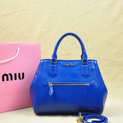 2014miumiu新品 繆繆女包 笑臉包 原版山羊皮手提單肩斜挎包 0065寶藍