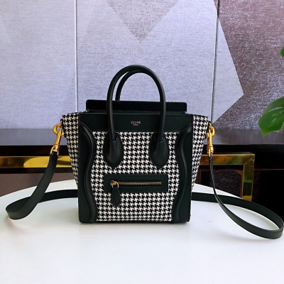 CELINE 笑臉頂級原單Nano LUGGAGE 專櫃最新 黑/白 花呢拼小牛皮 尺寸size：20x20x10cm 出貨配全套包裝