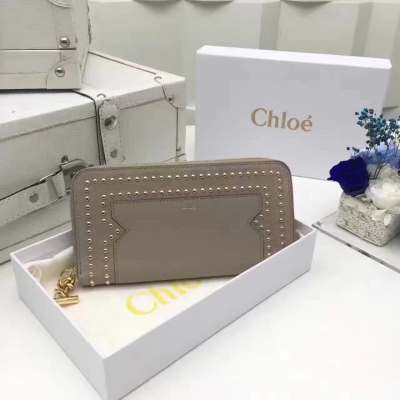 Chloé 3P0806【灰色、土黃、藍色】磨砂皮配南非牛皮鉚釘款拉鍊包尺寸19x10x2.5