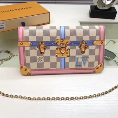 【LV頂級原單】Louis Vuitton M62456 Pochette 路易威登週末離合器在夏季 Damier 藍色帆布點與其逼真 詳細的房子路易威登旅遊遺產和令人想起的傳奇 尺寸:22x12.5cm， 包裝:配包裝