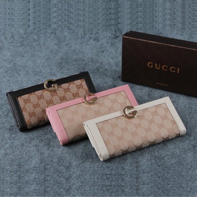 Gucci/古馳 經典時尚淑女帆佈配皮三折中長款女士皮夾 多色 212113