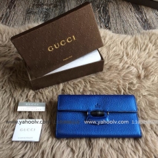 gucci 竹節長款皮夾 電光藍荔枝紋347278