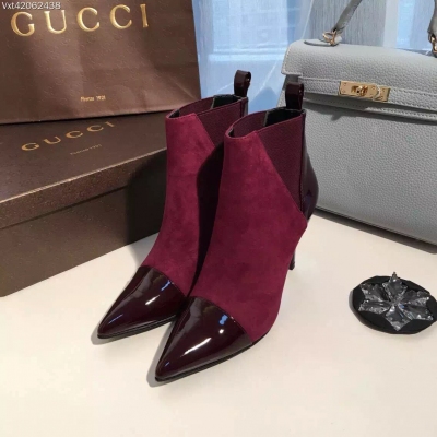 GUCCI2015秋冬系列～正碼：35-39#，原版鞋面～酒紅色羊京+牛漆皮全進口羊皮裡，跟高9cm