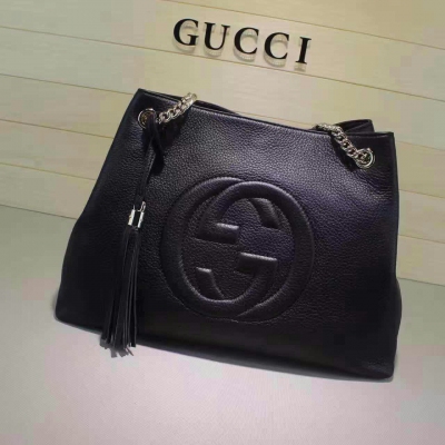 【Gucci New】Gucci 15年夏季最新 火爆款雙鏈單肩攜掛肩背以經典soho皮革製成，柔軟上佳，質感輕盈，原版紋路，注重每一細節，堅持一貫優等品質