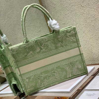 Dior迪奧 淺綠老虎 小號 Dior book tote 購物袋 這款Book Tote手袋靈感來自女裝創意總監瑪麗亞·嘉茜婭·蔻麗（Maria Grazia Chiuri）是體現Dior審美的主打產品。可收納各種日常用