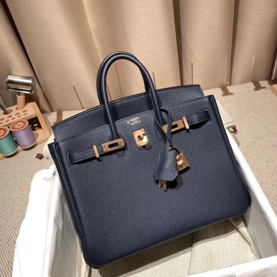 HERMES愛馬仕 Birkin 25cm Togo 2Z午夜藍 玫瑰金扣