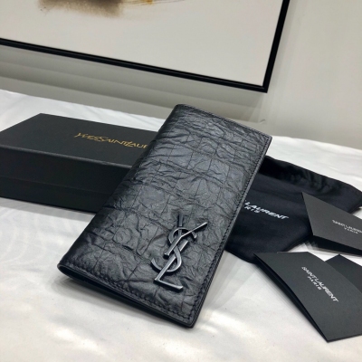 YSL Yves Saint laurent SLP聖羅蘭 代購級別 17727-2 黑色 新款西裝短夾、採用進口手抓鱷魚小牛皮、裡外全牛皮正品五金開模、純鋼定制 電鍍工藝18*9*1cm