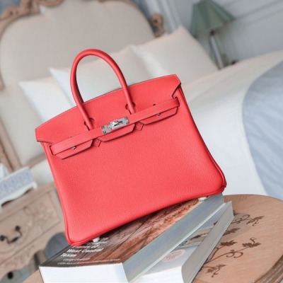 Hermes愛馬仕 togo S5番茄紅 Birkin BK 鉑金包 25cm 銀扣