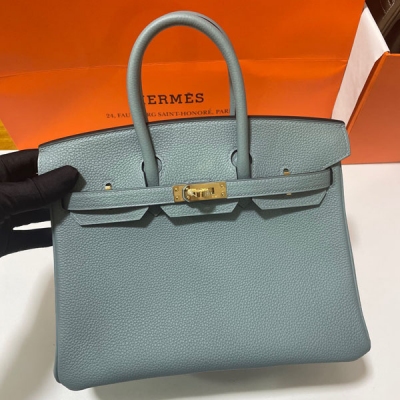 Hermes愛馬仕 togo 天青色 Birkin BK 鉑金包 25cm 金扣