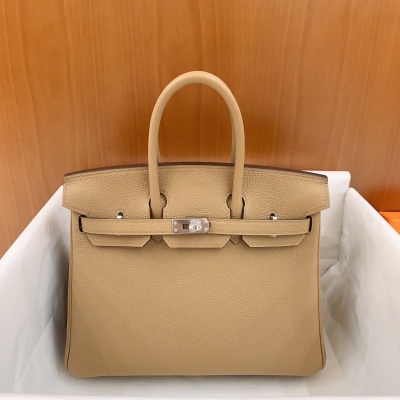 Hermes愛馬仕 Togo奶茶色 Birkin BK 鉑金包 25cm 銀扣