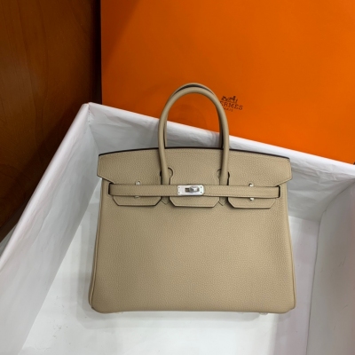 Hermes愛馬仕 Togo 風衣灰 Birkin BK 鉑金包 25cm 銀扣