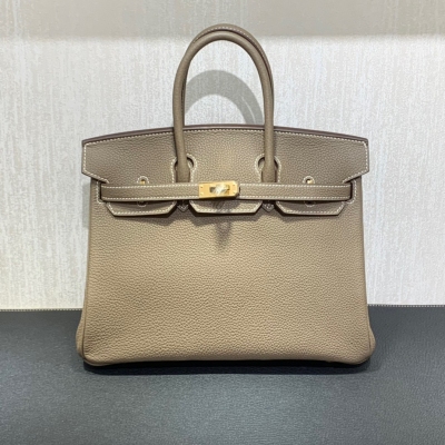 Hermes愛馬仕 togo 大象灰Birkin BK 鉑金包 25cm 金扣