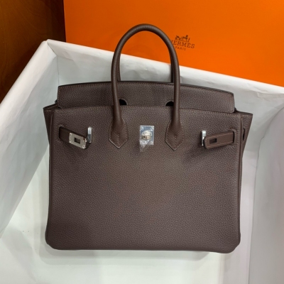 Hermes愛馬仕 Togo 烏木色 铂金包 Birkin BK25 銀扣