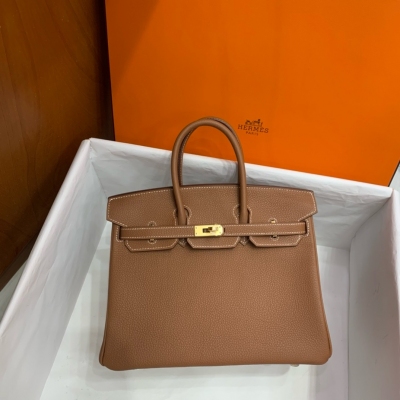 Hermes愛馬仕 Togo 金棕色 铂金包 Birkin BK25 金扣