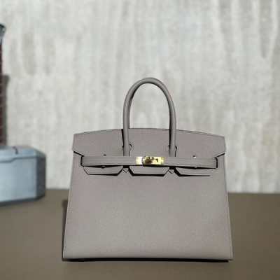 Hermes愛馬仕 Epsom 瀝青灰 Birkin BK 鉑金包 25cm 外縫 金扣