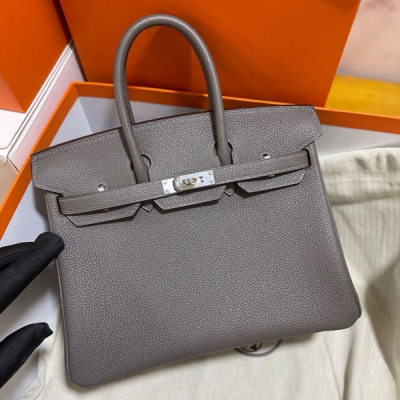 Hermes愛馬仕 Togo 錫器灰 Birkin BK 鉑金包 25cm 銀扣