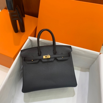 Hermes愛馬仕 山羊皮 黑色 Birkin BK 鉑金包 25cm 金扣