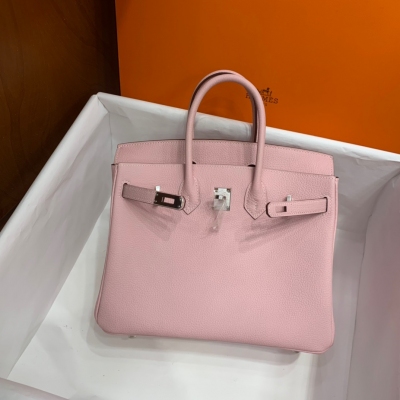 Hermes愛馬仕 Togo 3Q奶昔粉 Birkin BK 鉑金包 25cm 銀扣